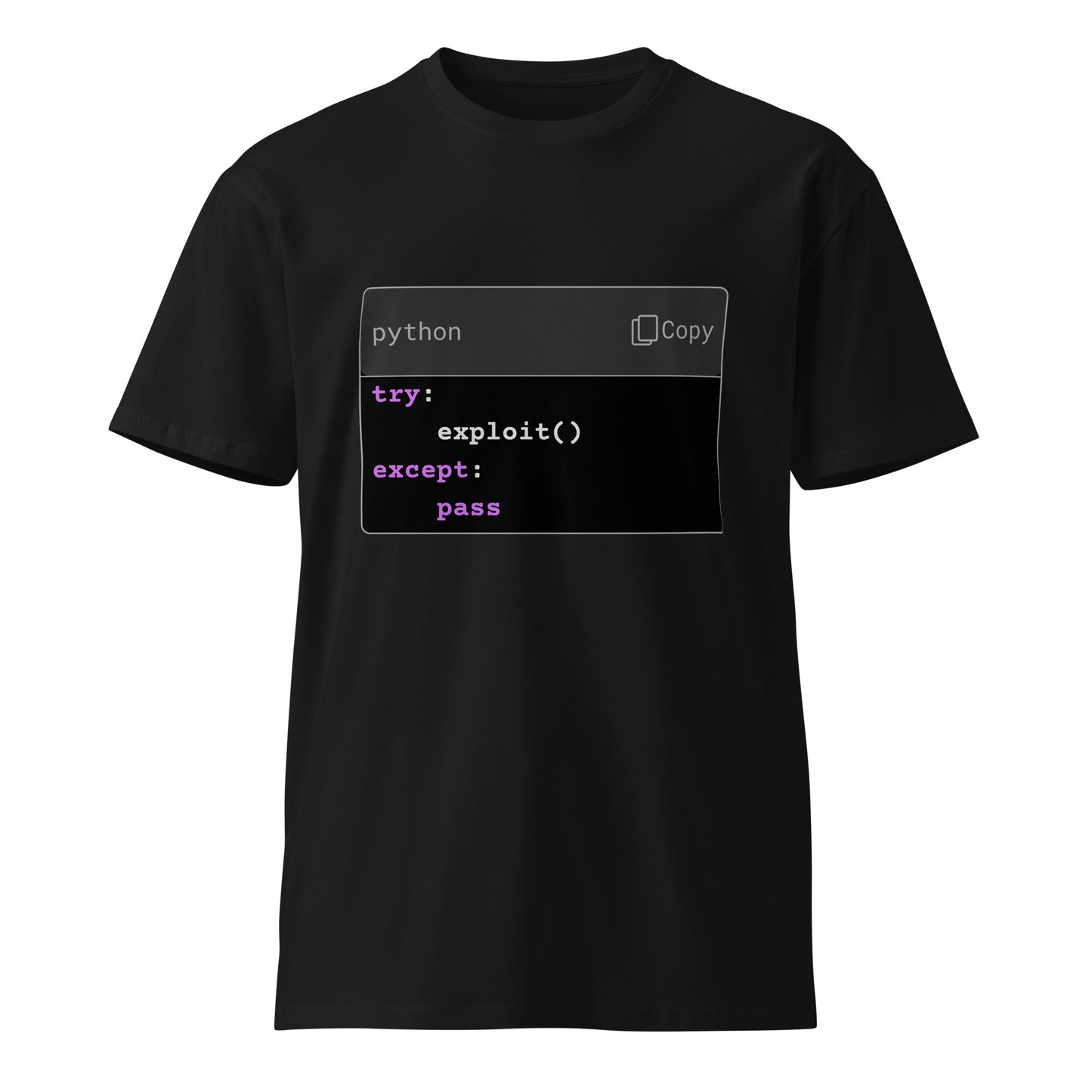 Hamcodes try: exploit() Tee – Pythonic Persistence. Silent Failure. Unisex premium t-shirt