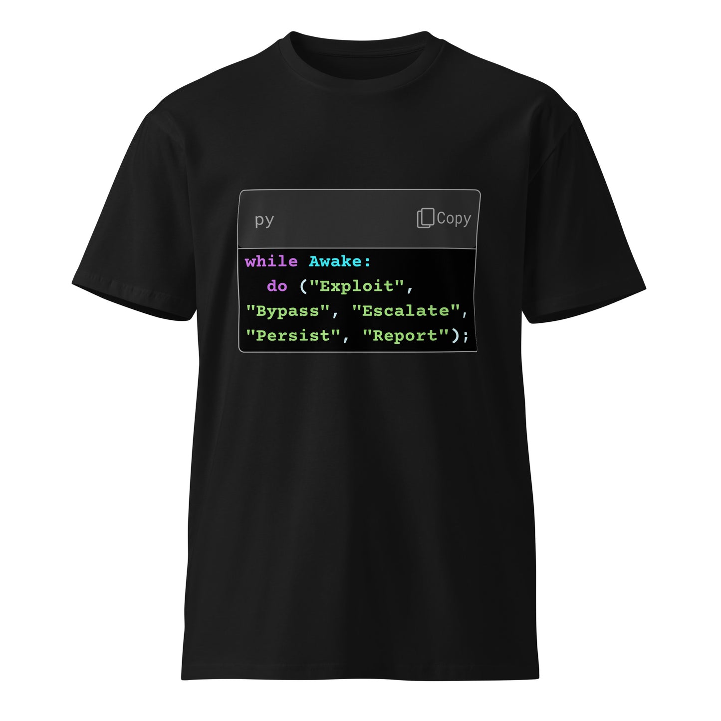 Hamcodes while Awake Tee – The Operator’s Lifecycle, in Python Unisex premium t-shirt