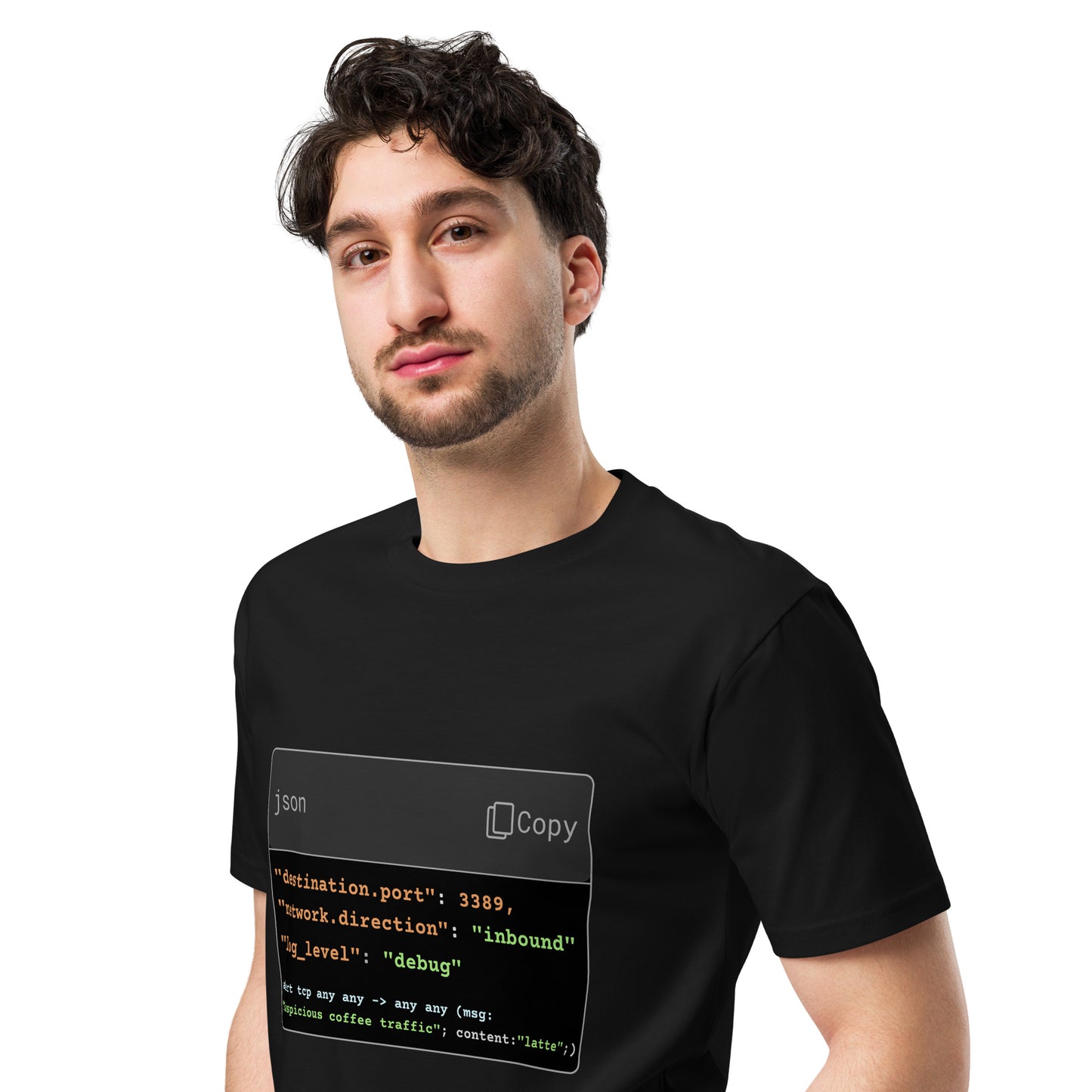 Hamcodes Suspicious Coffee Traffic Tee – Debug, Detect, Caffeinate Unisex premium t-shirt