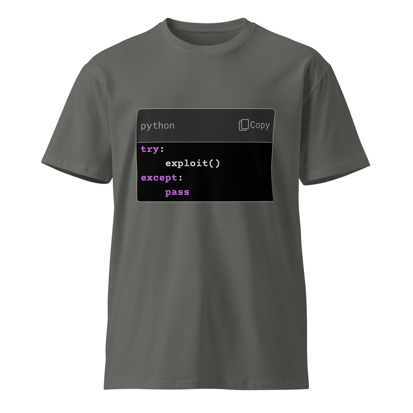 Hamcodes try: exploit() Tee – Pythonic Persistence. Silent Failure. Unisex premium t-shirt