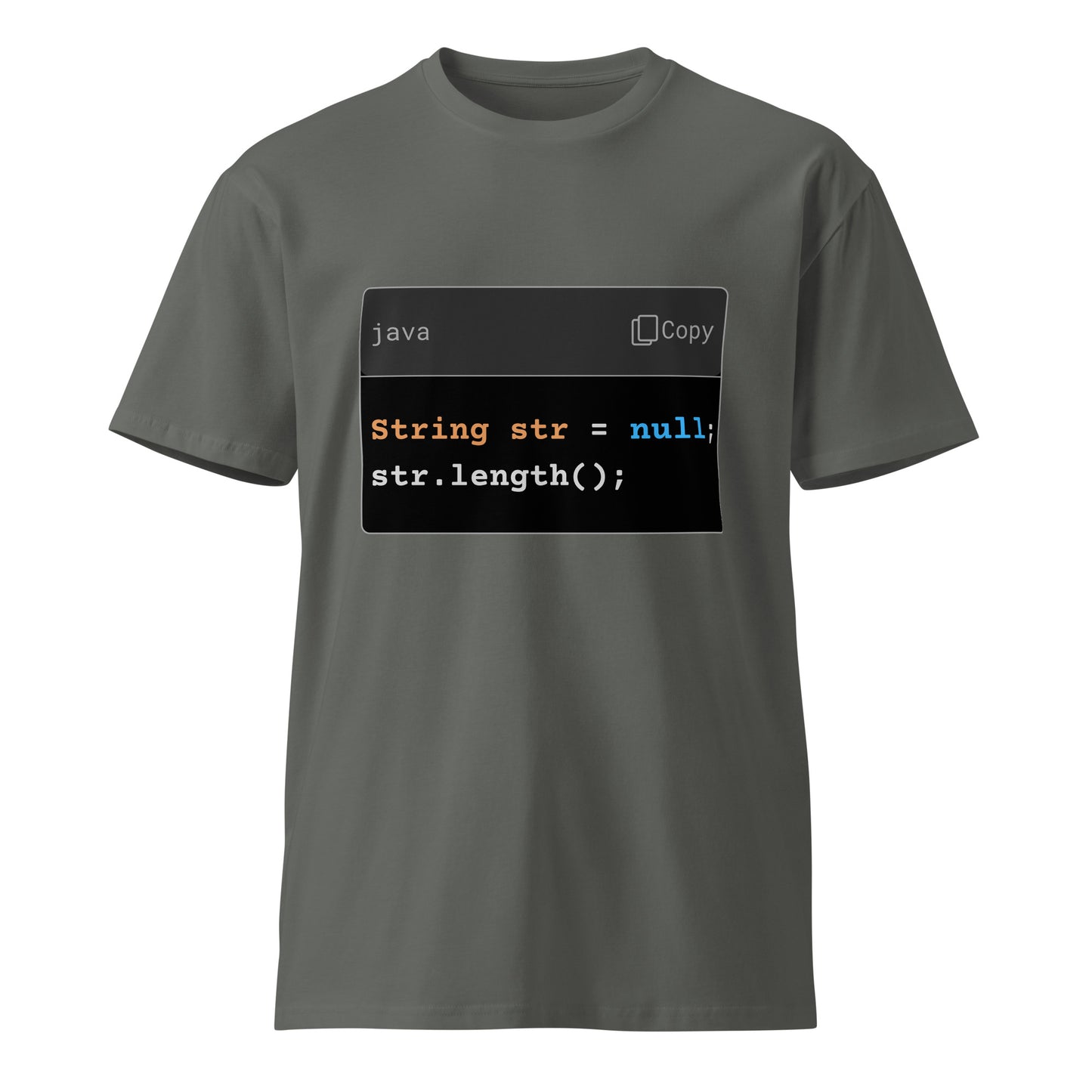 Hamcodes str.length(); Tee – NullPointerException, Now Wearable Unisex premium t-shirt