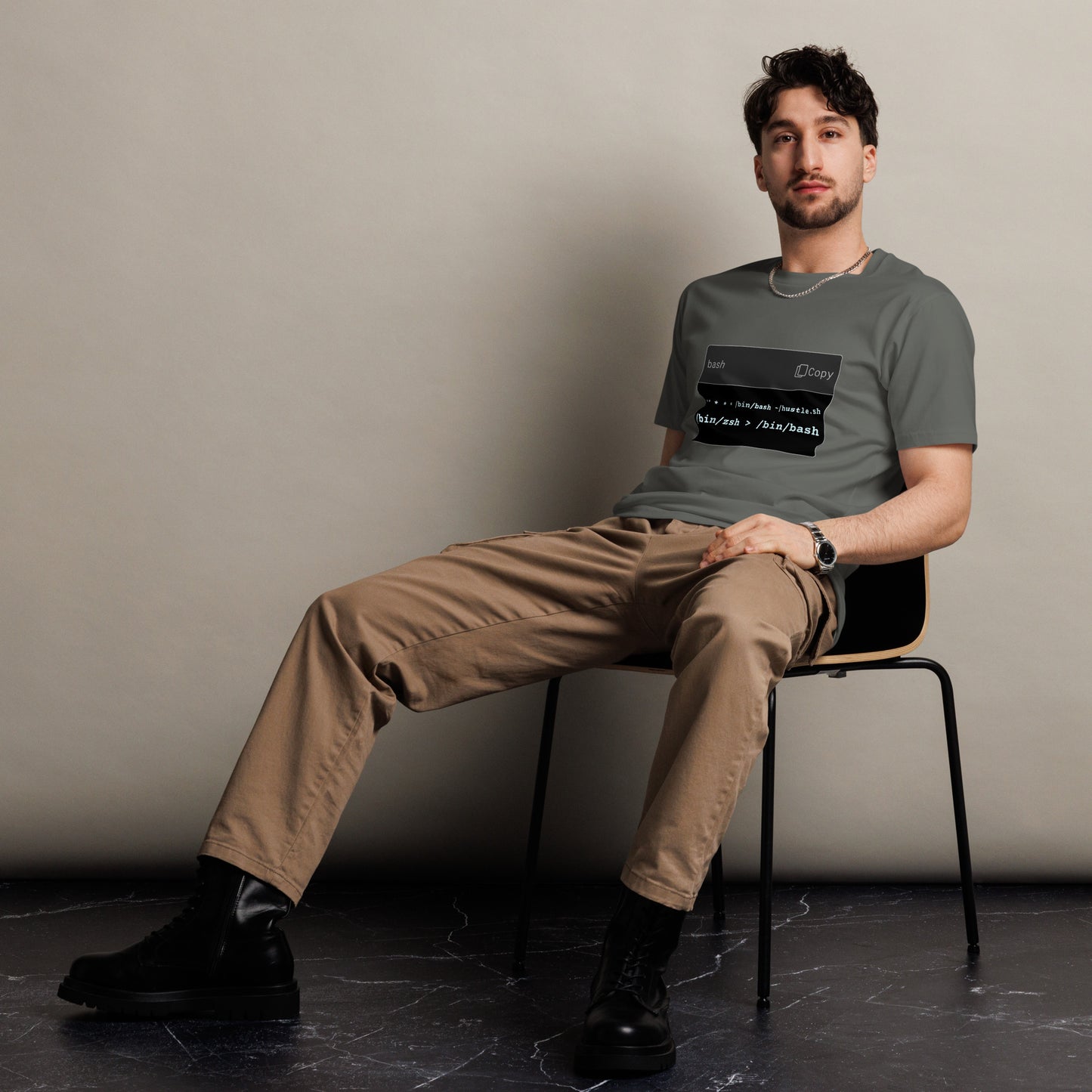Hamcodes hustle.sh Tee – Cron-Driven. Shell-Switched. Always On. Unisex premium t-shirt