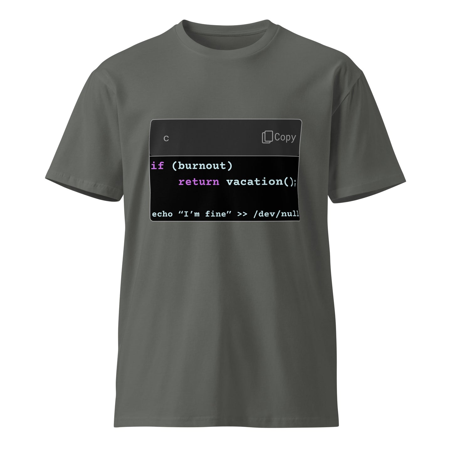 Hamcodes return vacation(); Tee – Burnout Handled. Silently. Unisex premium t-shirt
