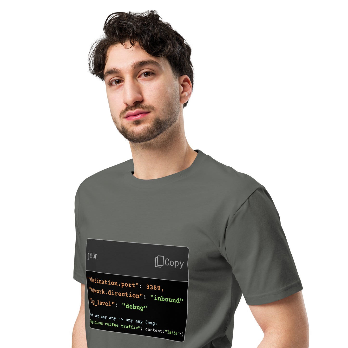 Hamcodes Suspicious Coffee Traffic Tee – Debug, Detect, Caffeinate Unisex premium t-shirt