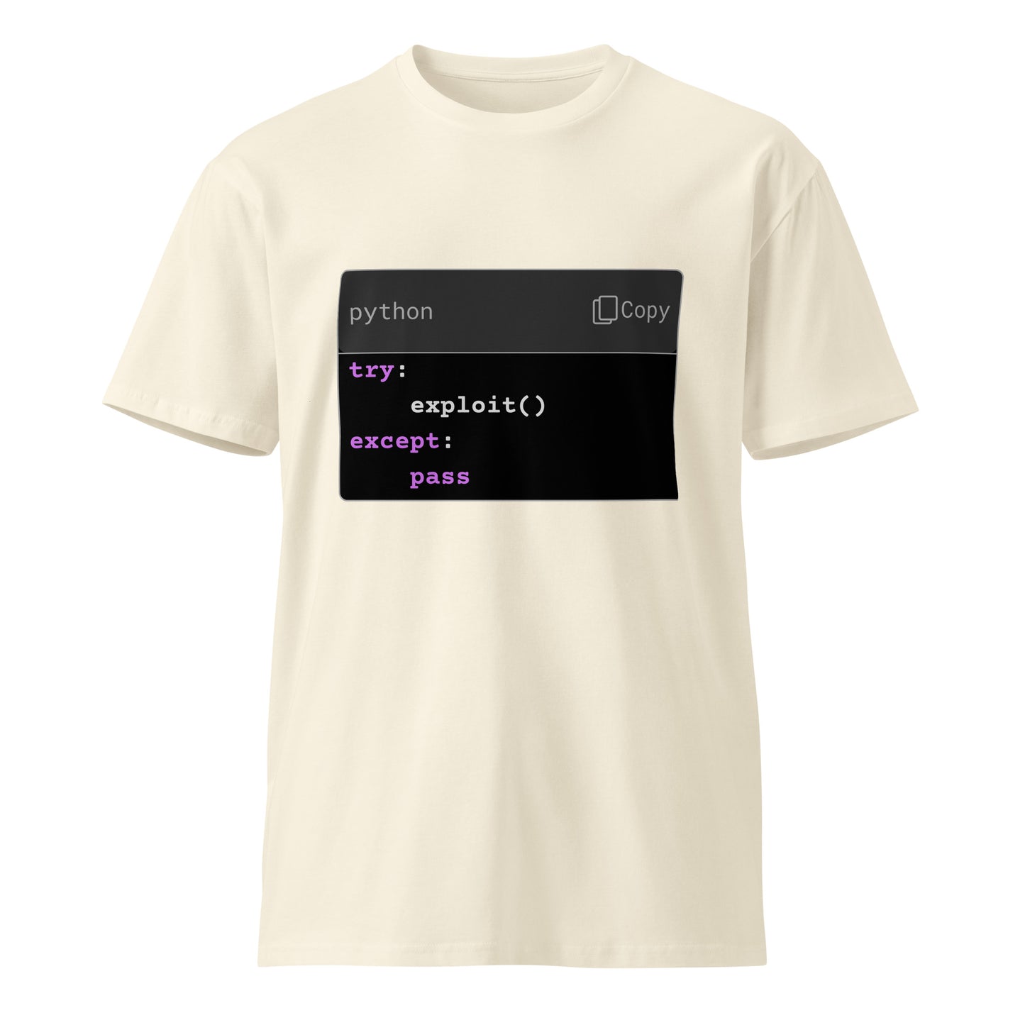 Hamcodes try: exploit() Tee – Pythonic Persistence. Silent Failure. Unisex premium t-shirt