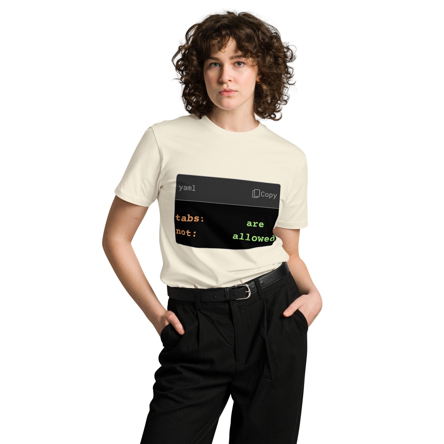 Hamcodes YAML Tabs Tee – Syntax Error, Now Wearable Unisex premium t-shirt