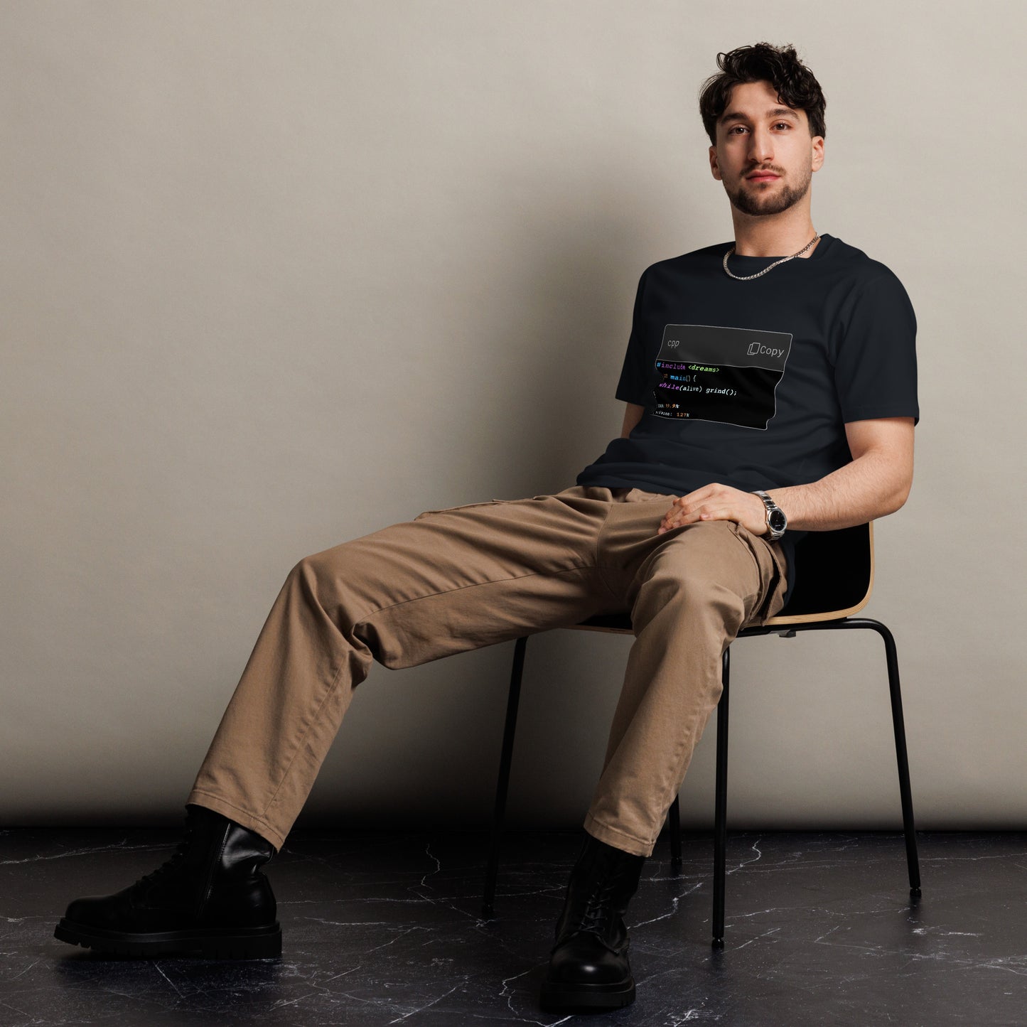 Hamcodes while(alive) grind(); Tee – C++ Runtime, IRL EditionUnisex premium t-shirt