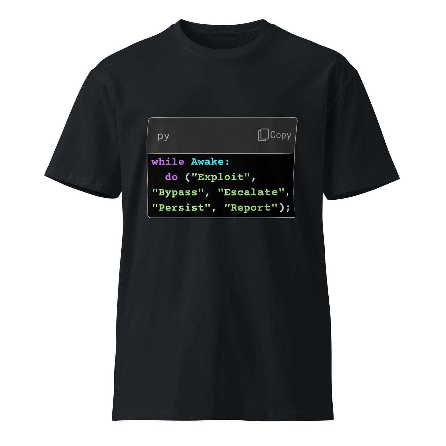 Hamcodes while Awake Tee – The Operator’s Lifecycle, in Python Unisex premium t-shirt