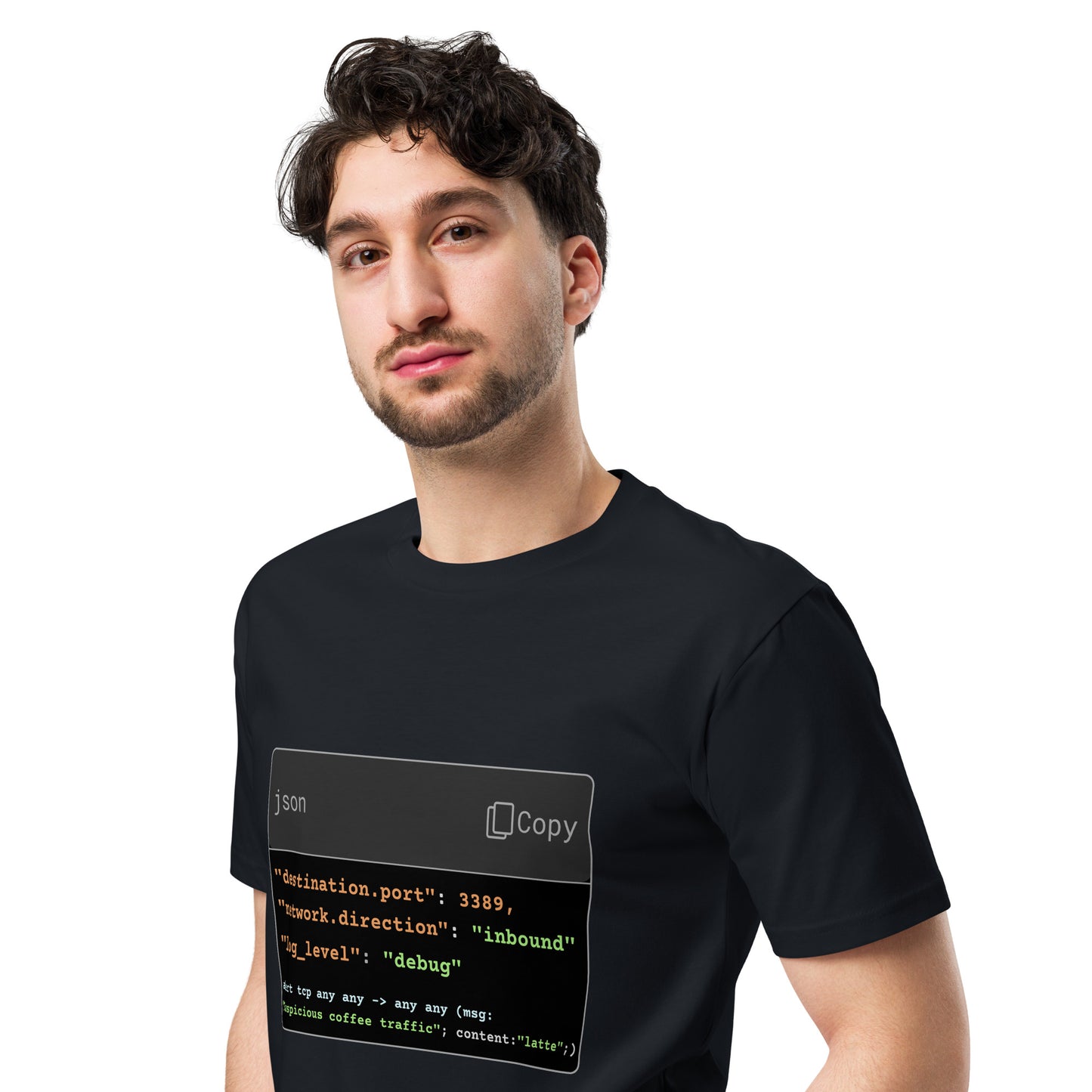 Hamcodes Suspicious Coffee Traffic Tee – Debug, Detect, Caffeinate Unisex premium t-shirt