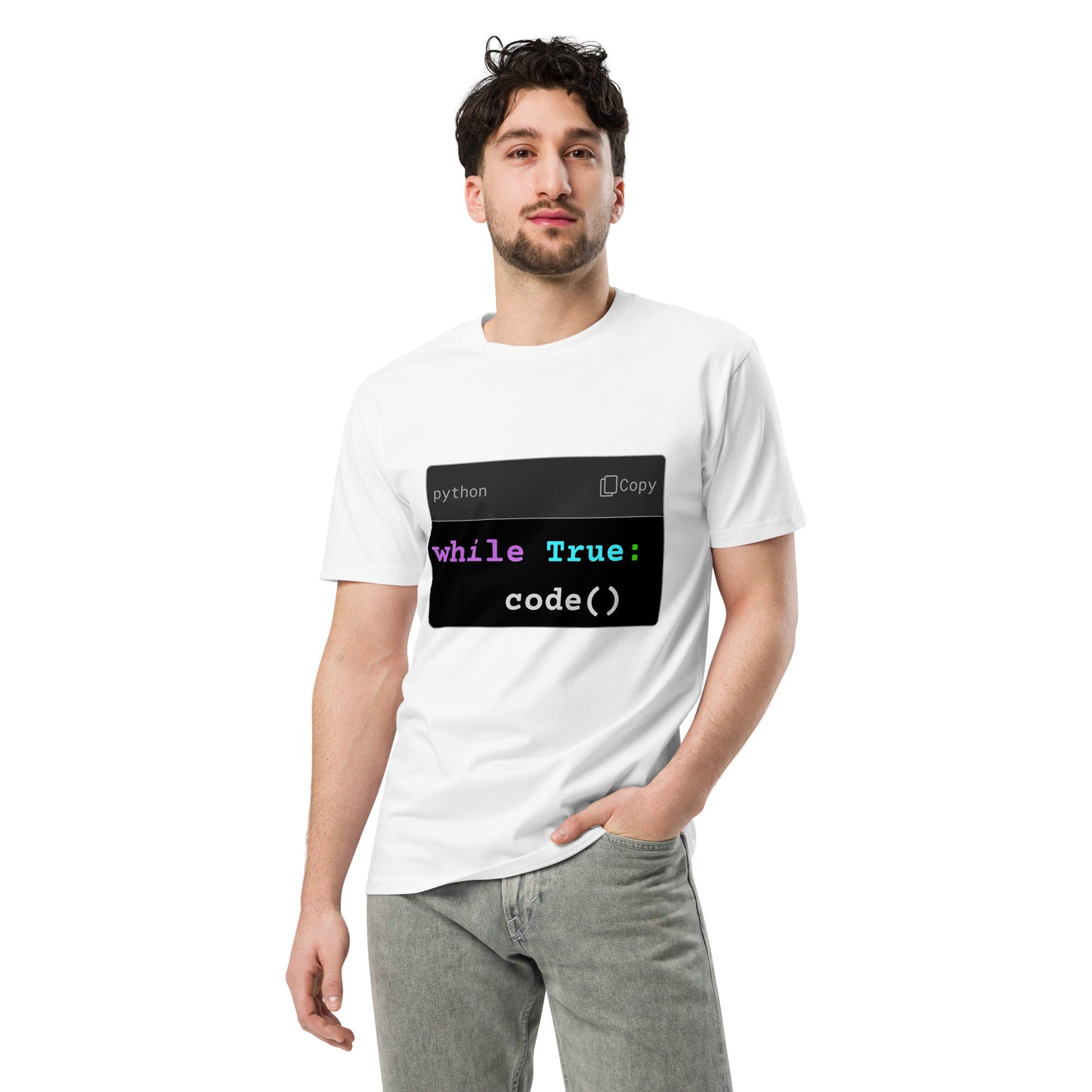 Hamcode while True: code() Tee – Infinite Logic. Infinite Grind Unisex premium t-shirt