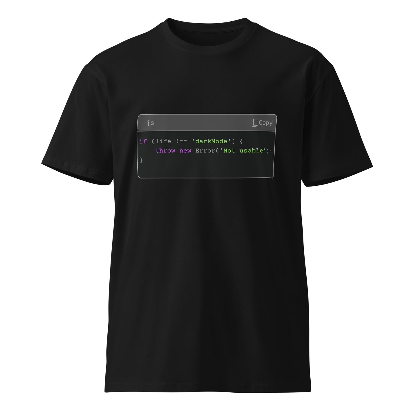 Hamcodes JS Syntax Minimalist Tee – Terminal Theme. Dev Style. All Comfort.