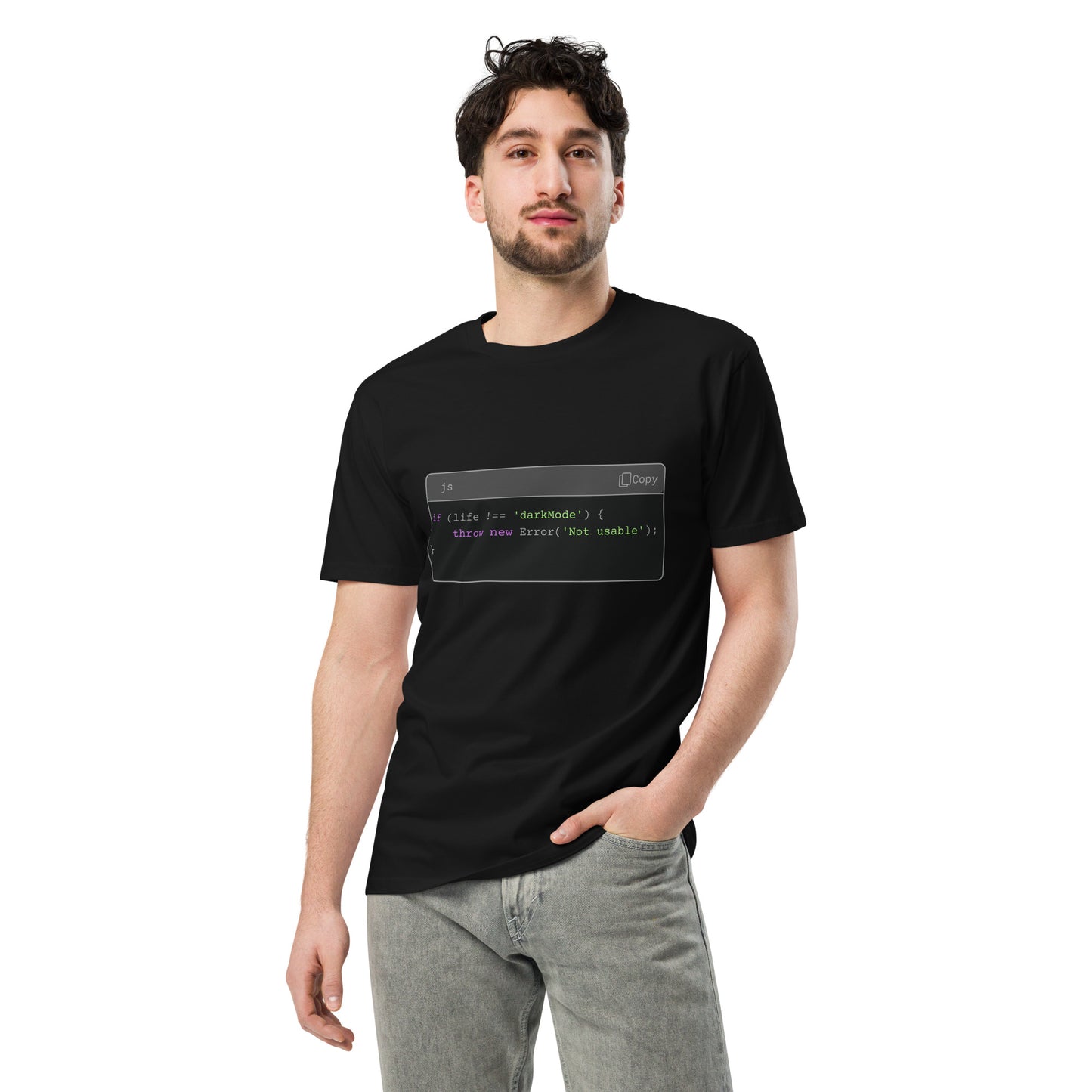 Hamcodes JS Syntax Minimalist Tee – Terminal Theme. Dev Style. All Comfort.