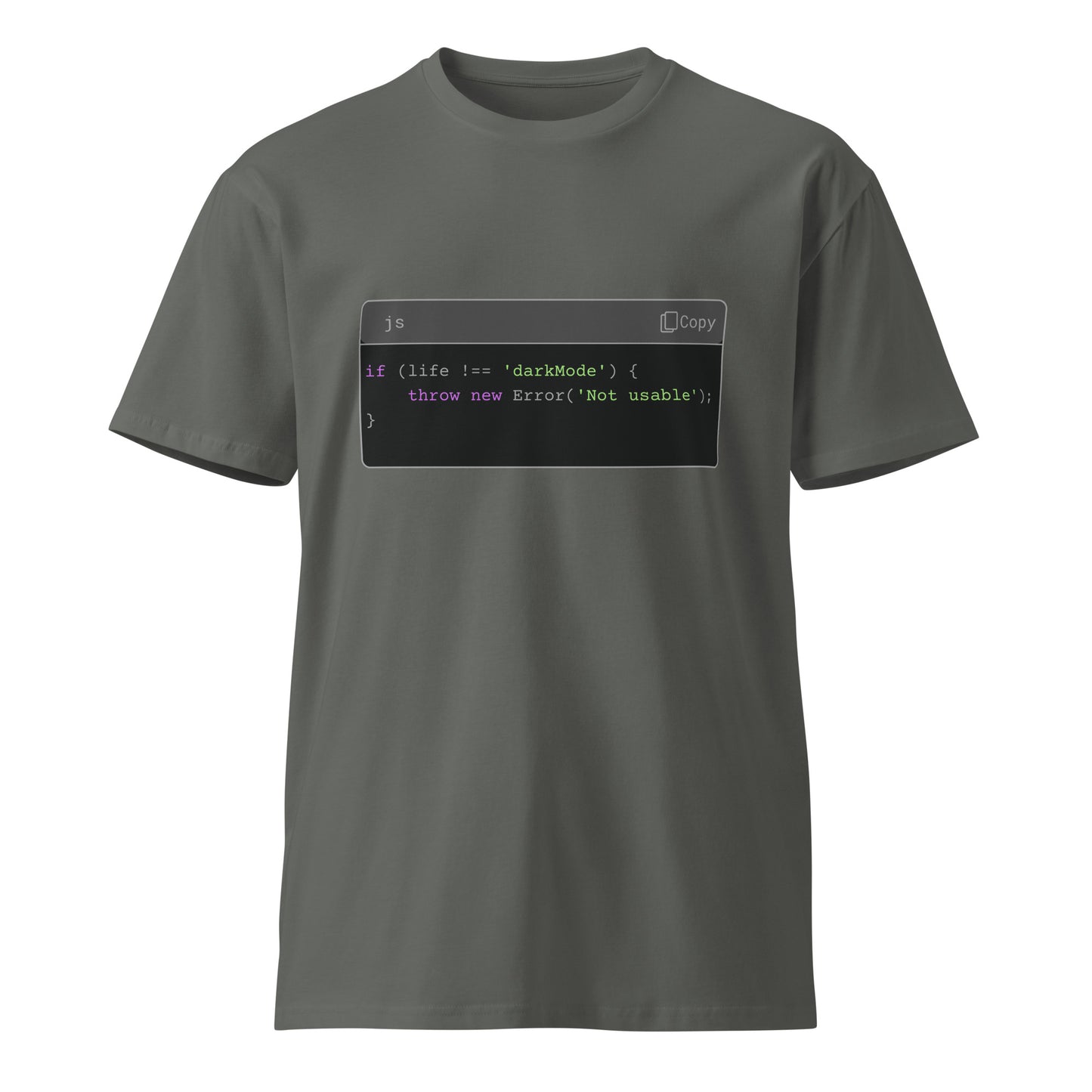 Hamcodes JS Syntax Minimalist Tee – Terminal Theme. Dev Style. All Comfort.
