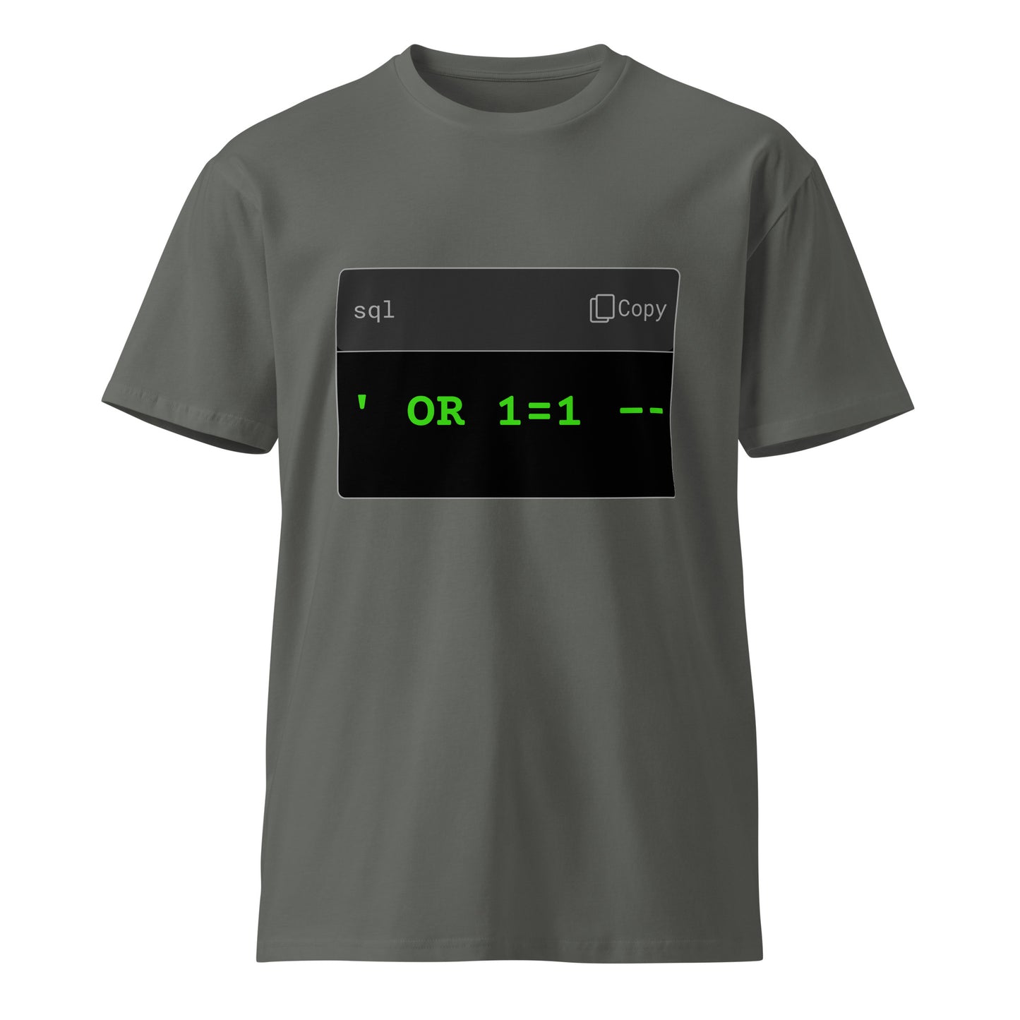 Hamcodes ’ OR 1=1 – Tee – Auth Bypassed. Style Activated. Unisex premium t-shirt