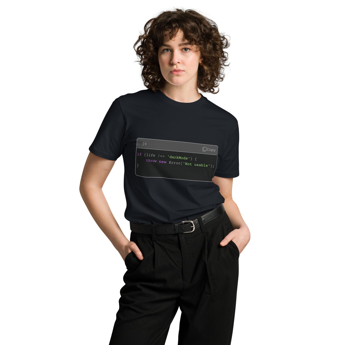 Hamcodes JS Syntax Minimalist Tee – Terminal Theme. Dev Style. All Comfort.