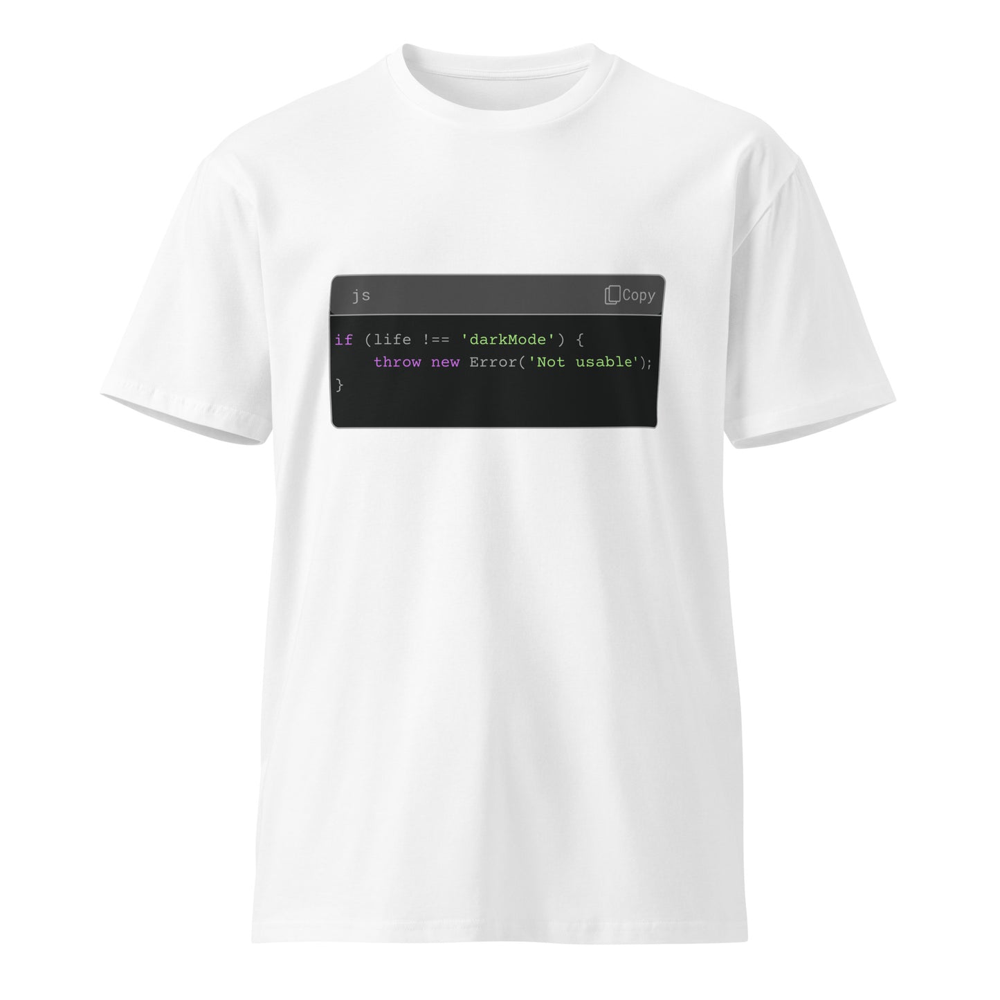 Hamcodes JS Syntax Minimalist Tee – Terminal Theme. Dev Style. All Comfort.
