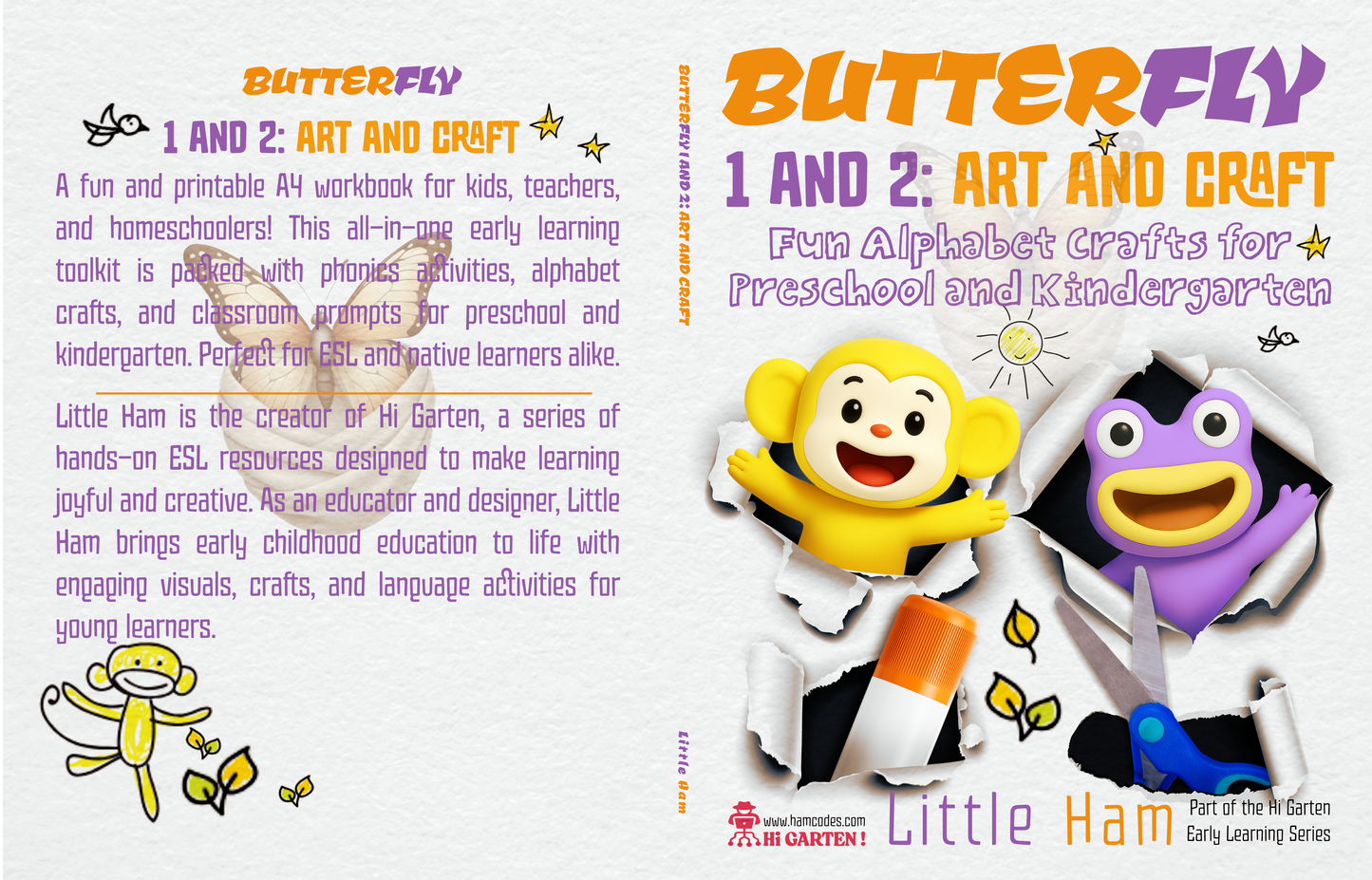 butterfly 1 and 2: Fun Alphabet Crafts hamcodes_ Download Printable A4 book Hi Garten