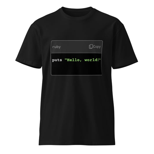 Hamcodes Ruby Hello World Tee – Simple, Pure, Iconic Unisex premium t-shirt
