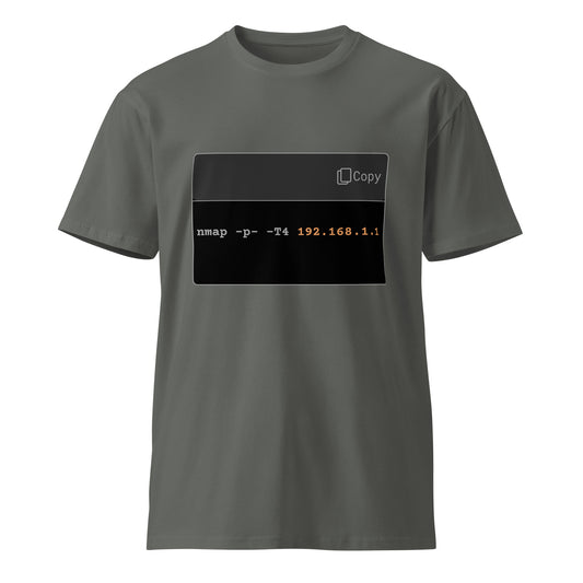 Hamcodes nmap -p- -T4 Tee – Full Ports. No Patience. Unisex premium t-shirt