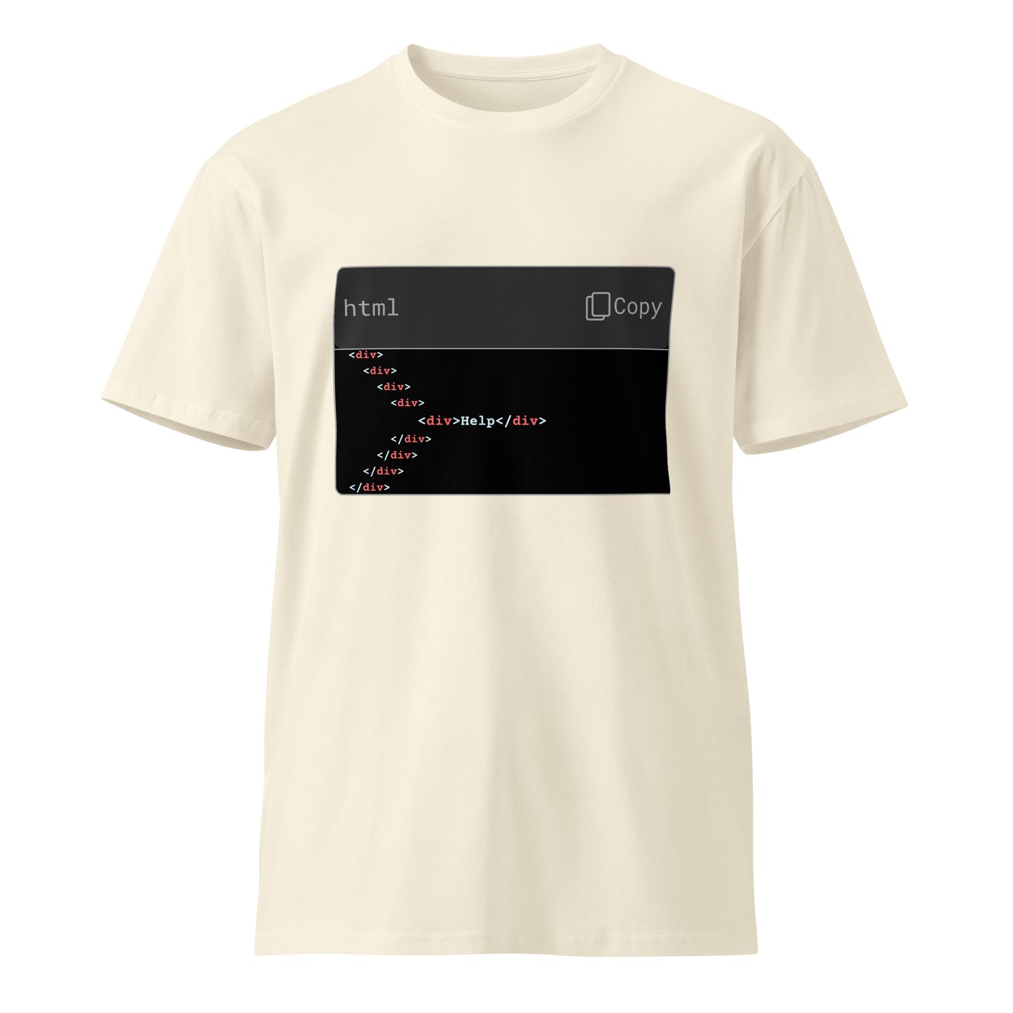Hamcodes Nested Div Hell Tee – Send Help. It’s in the Fifth Layer. Unisex premium t-shirt