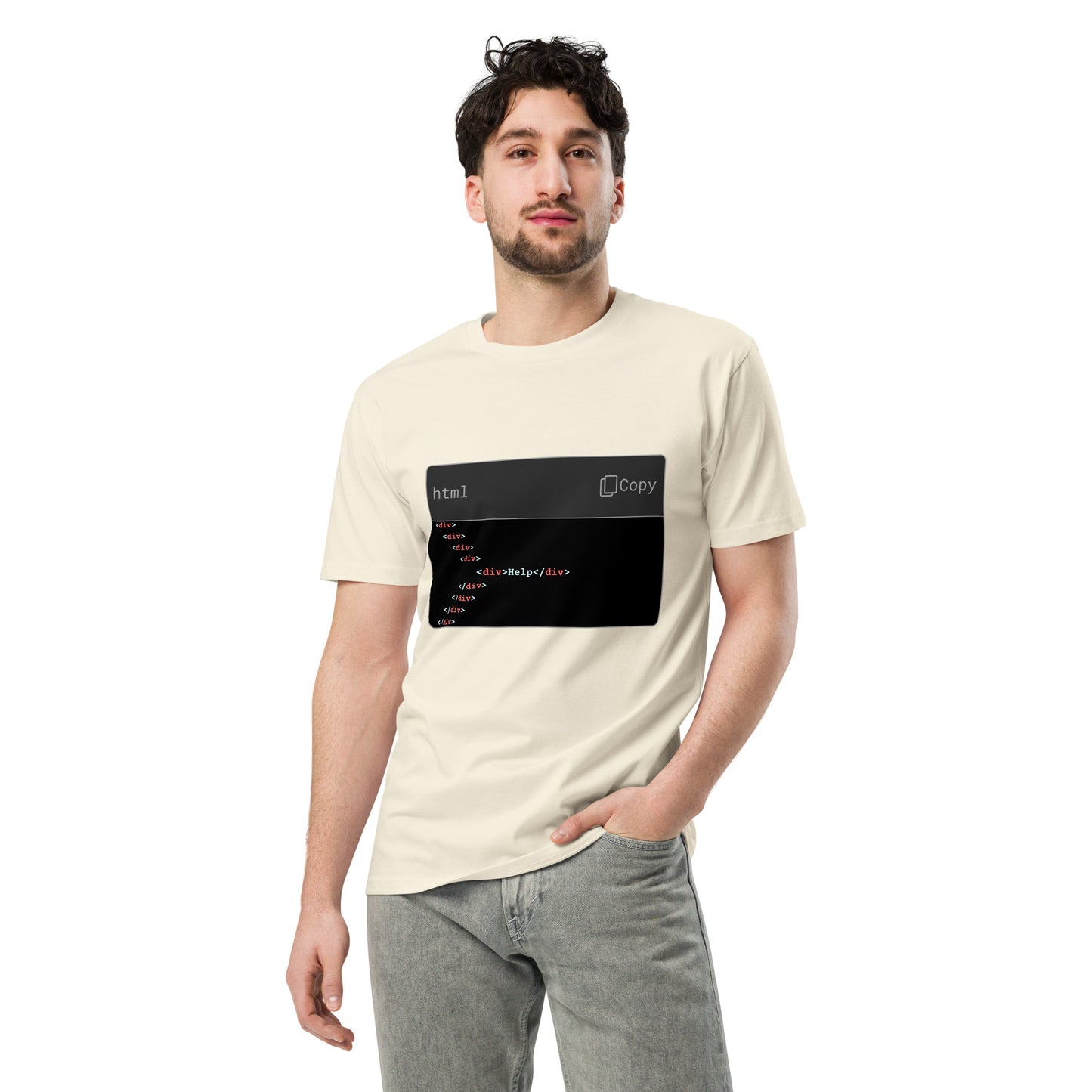Hamcodes Nested Div Hell Tee – Send Help. It’s in the Fifth Layer. Unisex premium t-shirt