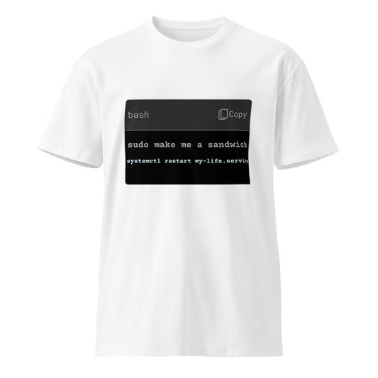 Hamcodes sudo make me a sandwich Tee – Commands for Chaos &amp; Comfort Unisex premium t-shirt