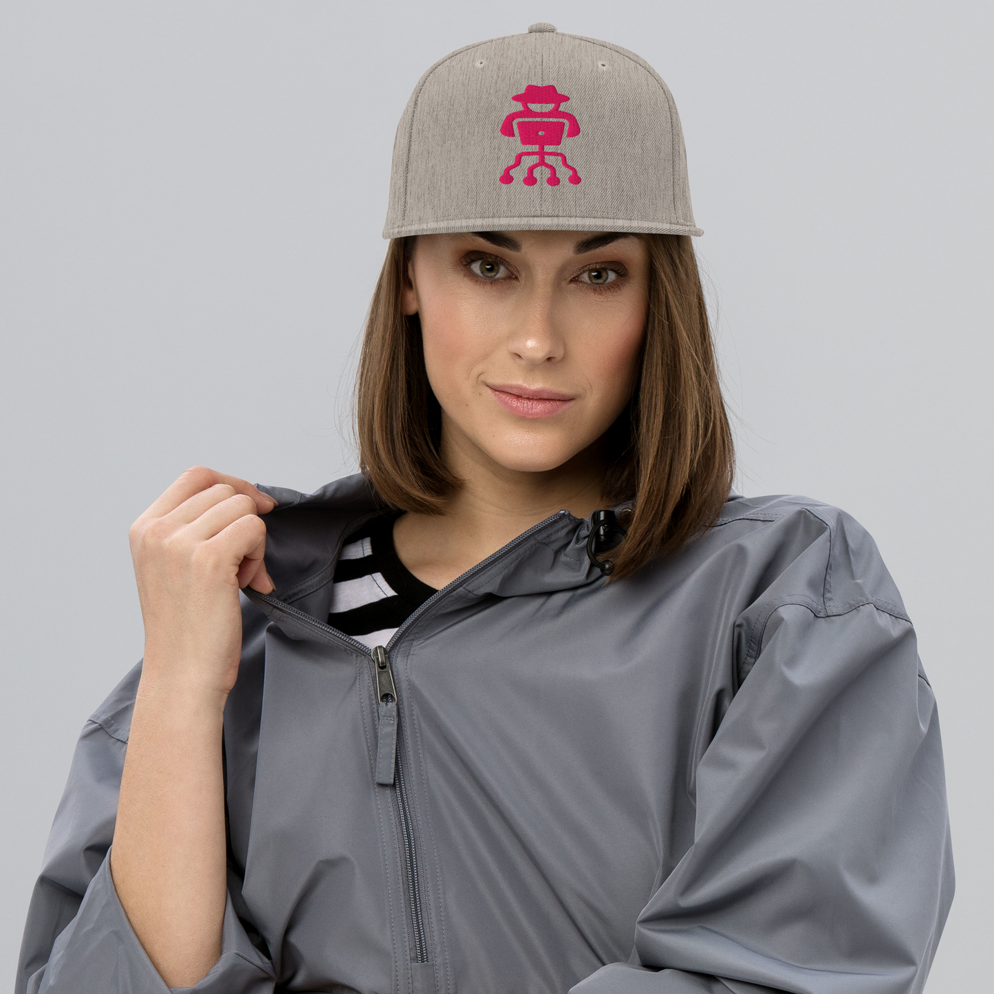 High-profile flat brim hacker snapback cap with embroidered details