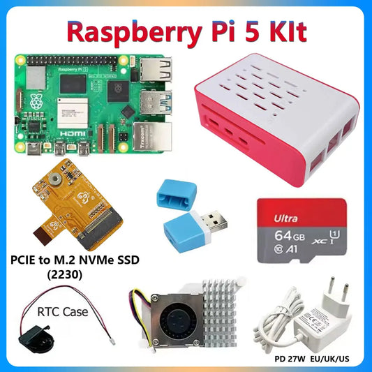 Raspberry Pi 5 Kit – 8GB/4GB/2GB RAM with PCIe M.2 NVMe SSD, 27W Power, Case & Accessories