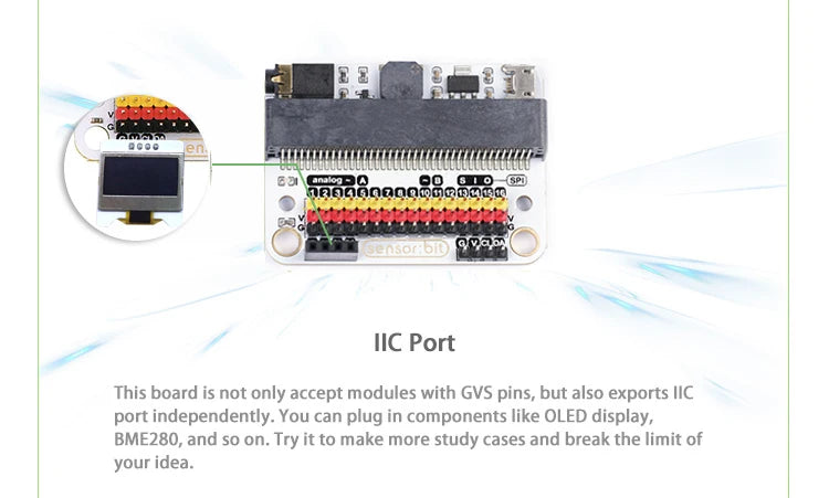 ELECFREAKS Micro:bit Sensor:bit – IO Expansion Board for Kids & Teens Coding.IIC, Buzzer & Audio Jack.