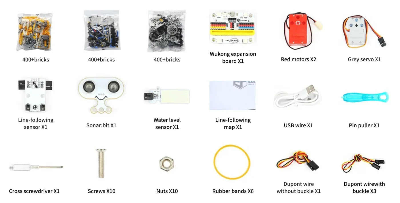 ELECFREAKS Micro:bit 32-in-1 STEM Coding Kit with Wukong Expansion. A Board for Puzzle Building Blocks Microbit Kids/Teens Fun Coding Robot project.