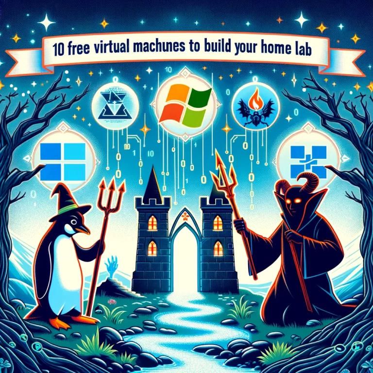 DALL·E 2024-03-02 19.03.29 - Create a fantasy-themed thumbnail for an article titled '10 Free Virtual Machines (VMs) to Build Your Home Lab'