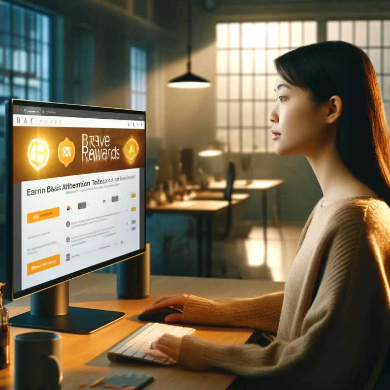 DALL·E 2024-04-14 19.25.16 - A cinematic-style image showing a young Asian female using the Brave browser on a desktop computer in a modern, well-lit home office